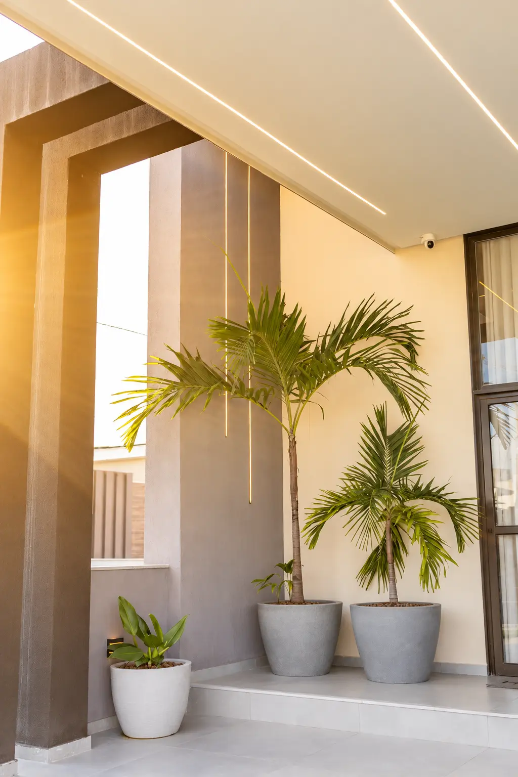 Detalhe da entrada da residência com vegetação